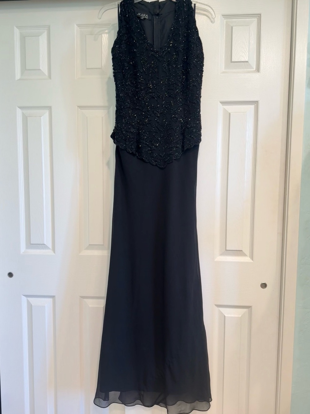 J Kara Beaded Black Evening Gown